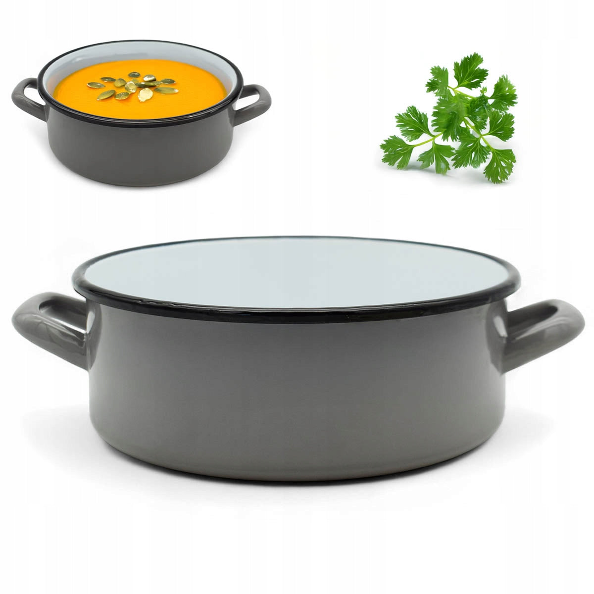 Rondel Enameled with Handles 22cm Grey Steel Traditional Pot 3L