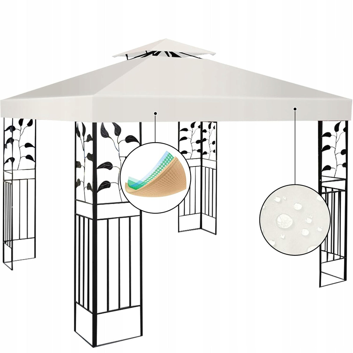 Roof Cover Garden Pavilion Gazebo Plating 3x3m Beige Length 3 m