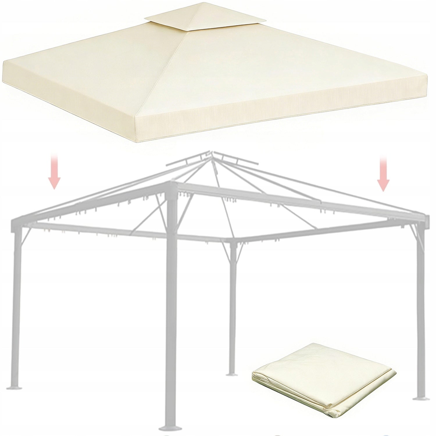 Roof Cover Garden Pavilion Gazebo Plating 3x3m Beige Waterproof