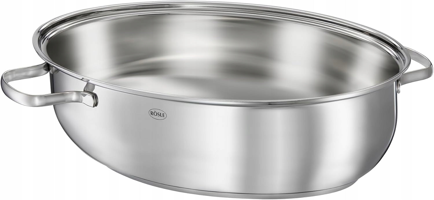 Rösle Brittany Oval Stainless Steel Induction Oven Glass Cover Capacity 8 l