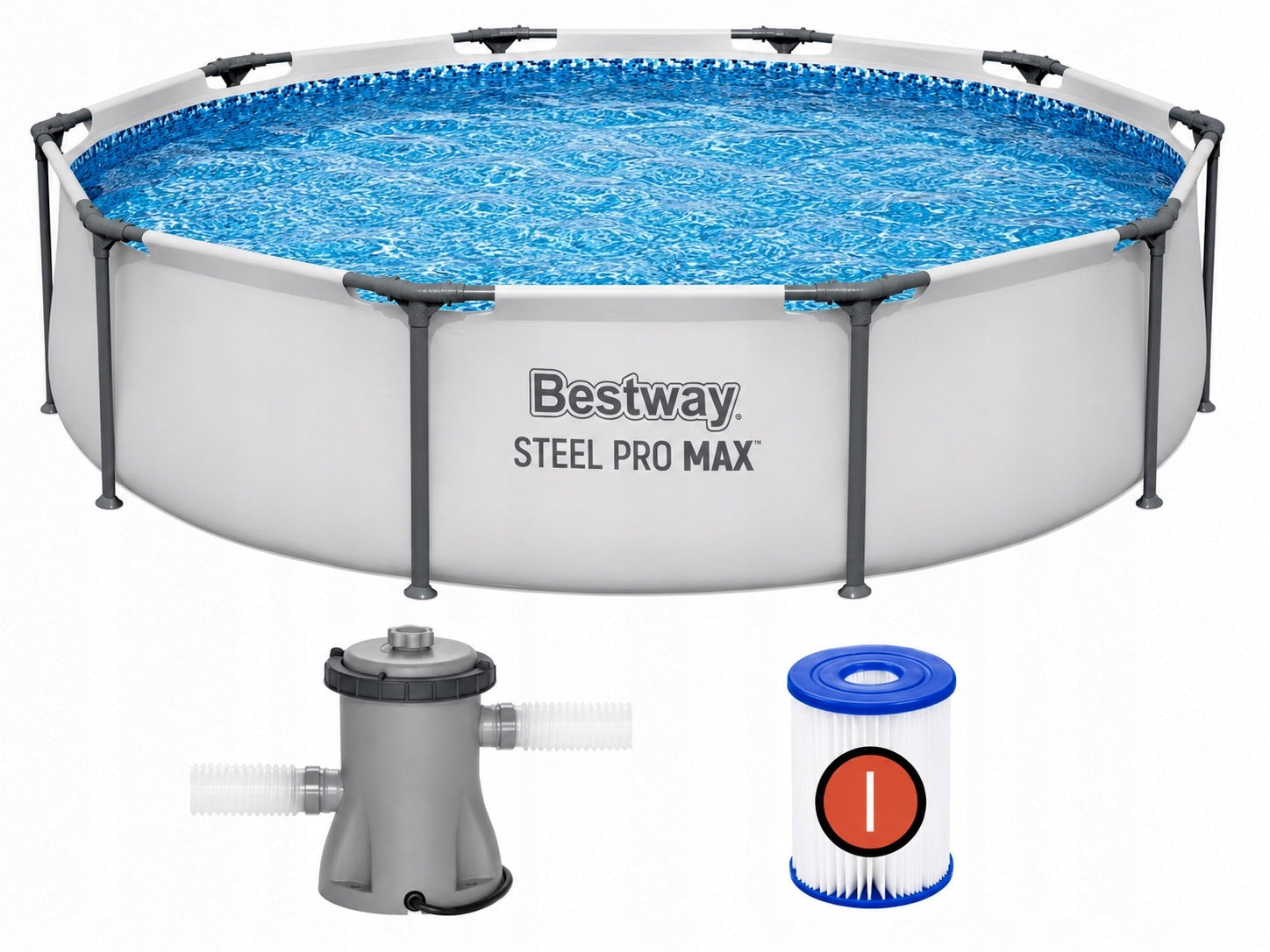 Round Garden Pool 305x76 cm BESTWAY 56408 + Pump Filter MAX Brand Bestway