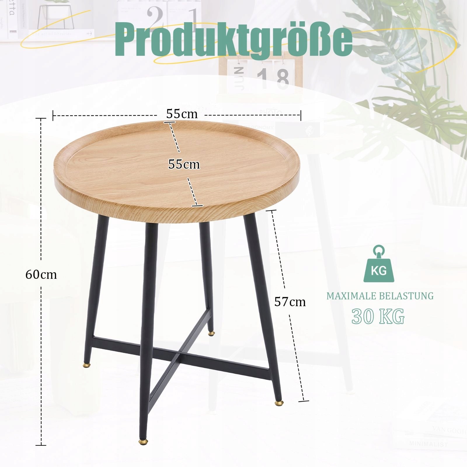 Round Side Table Wooden Metal Frame Brand no brand