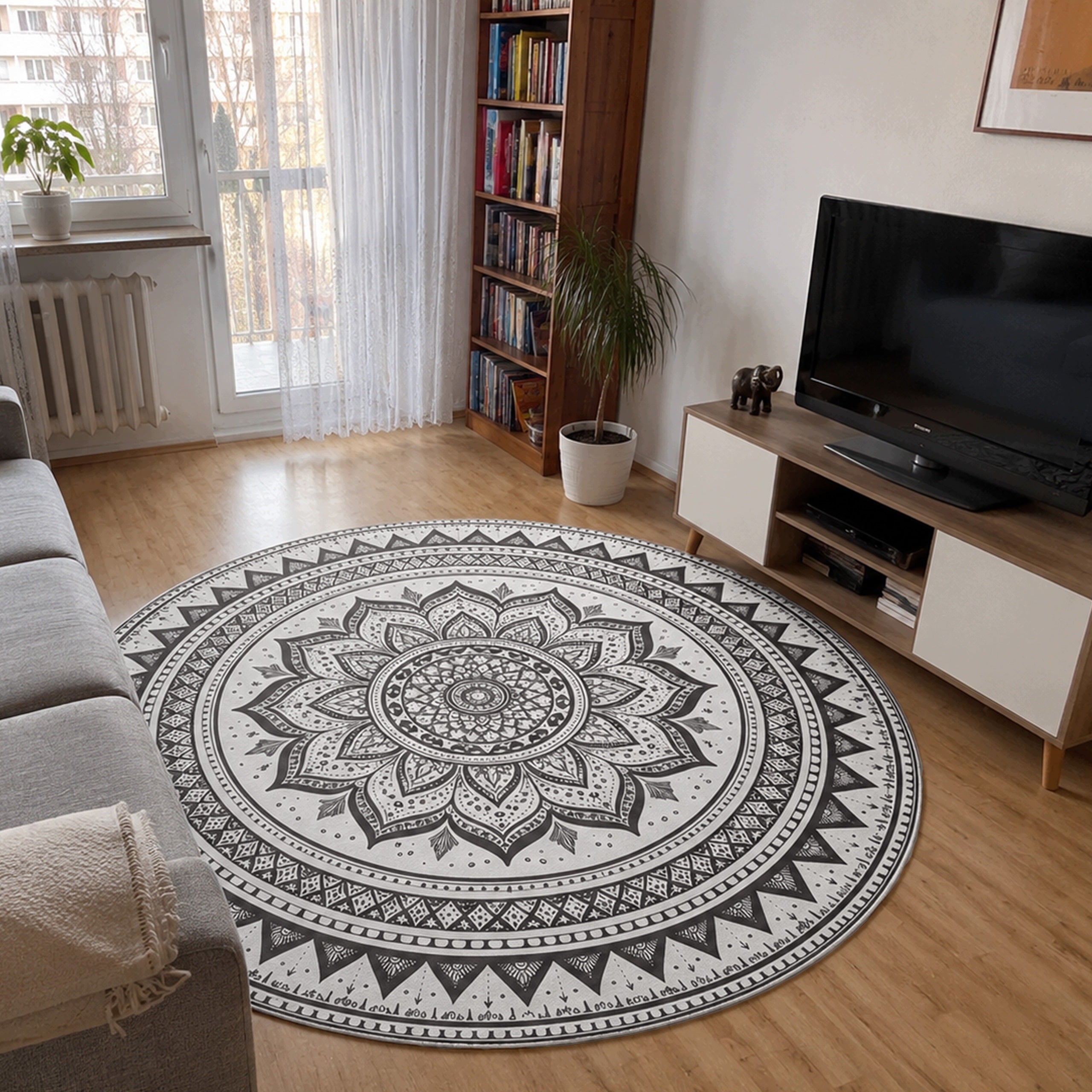 Round carpet Mandala for living room 120x120 oriental NOVO non-slip Brand Strado
