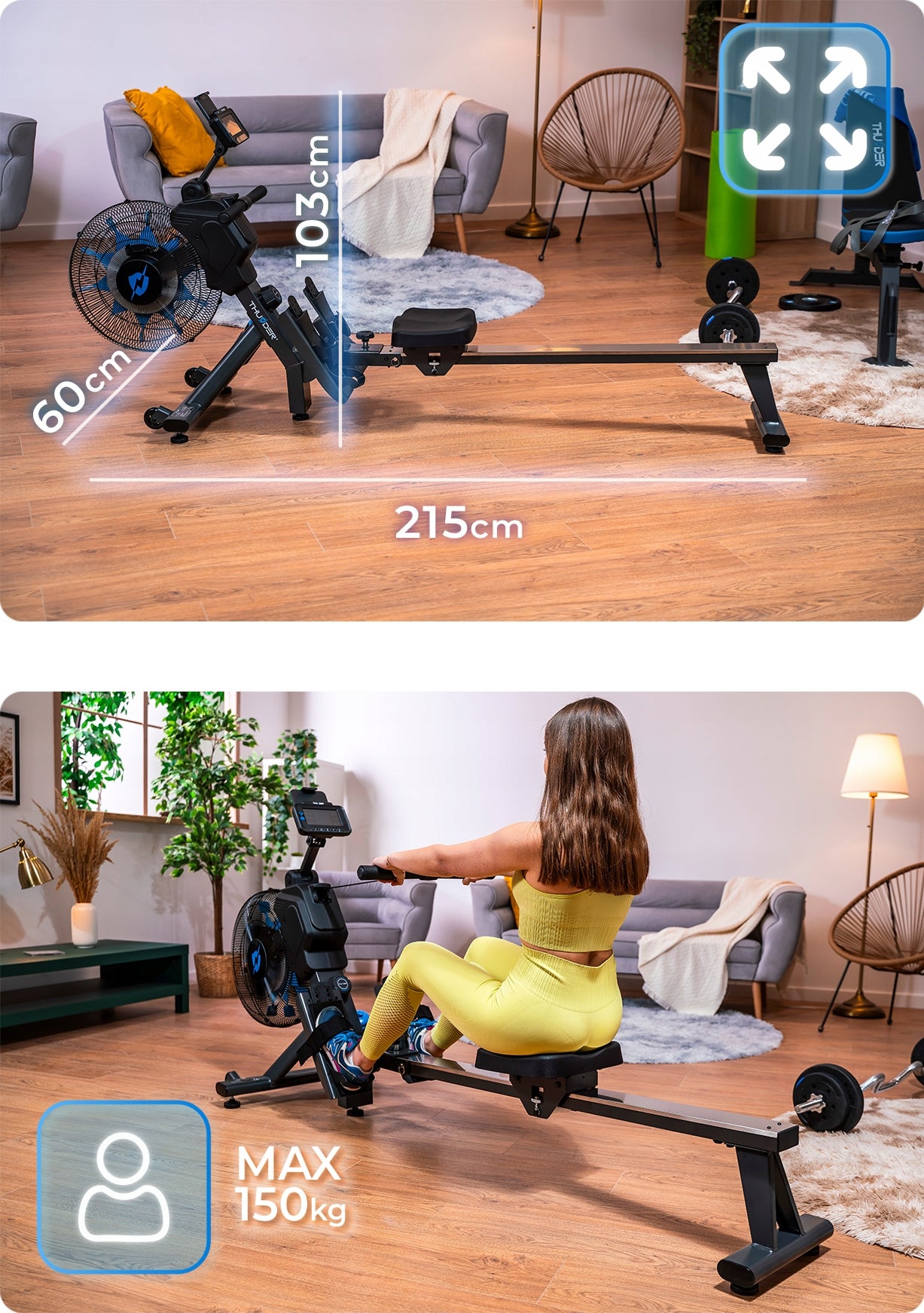 Rowing machine 150kg air magnetic ergometer folding rowing machine home Packaging status original