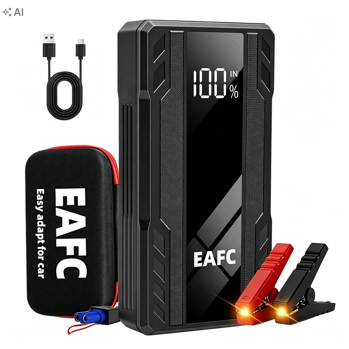 Rozrusznik samochodowy EAFC 1000A 12V z funkcją ładowania USB i latarką LED