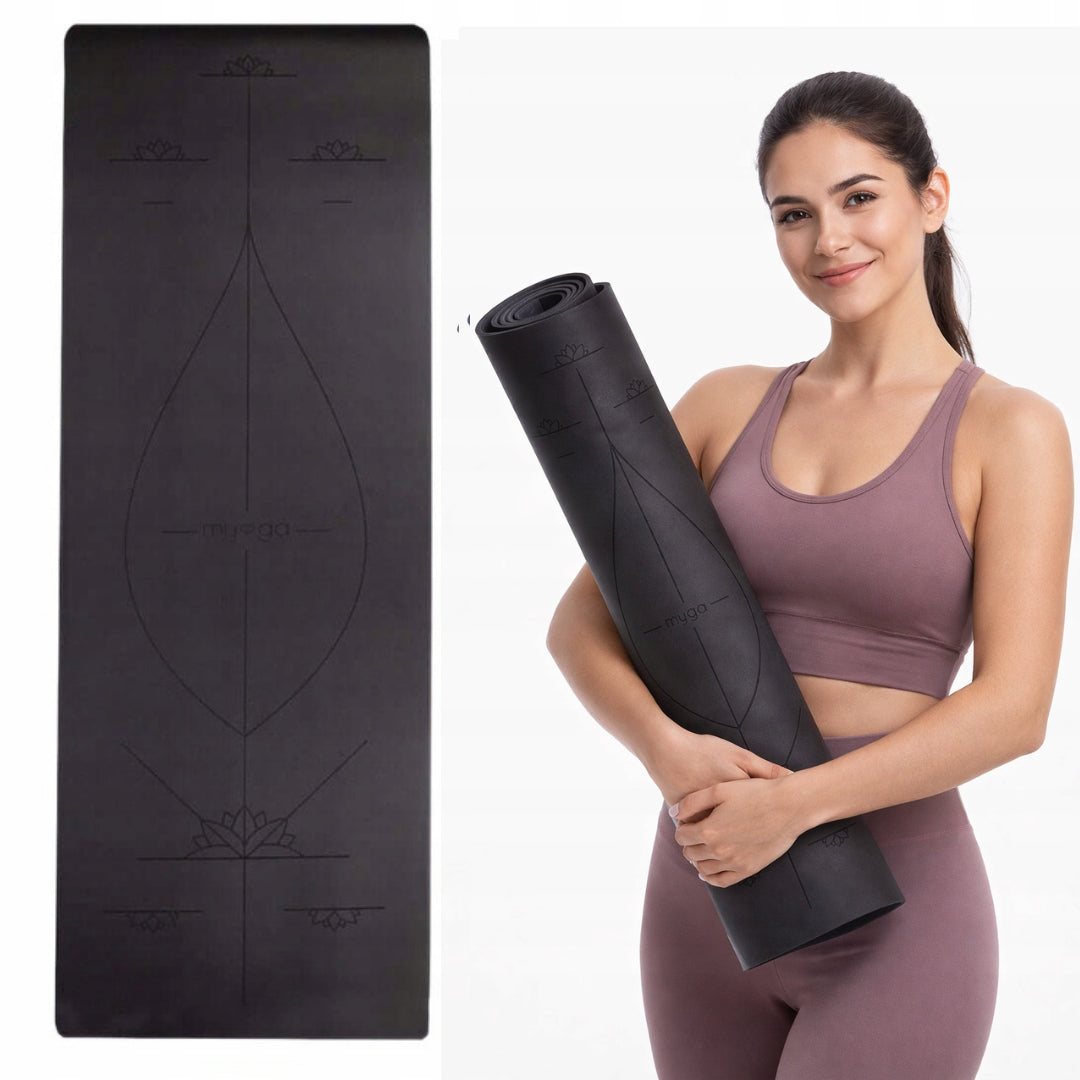 Rubber yoga mat myga - Alignment 6mm XL - black