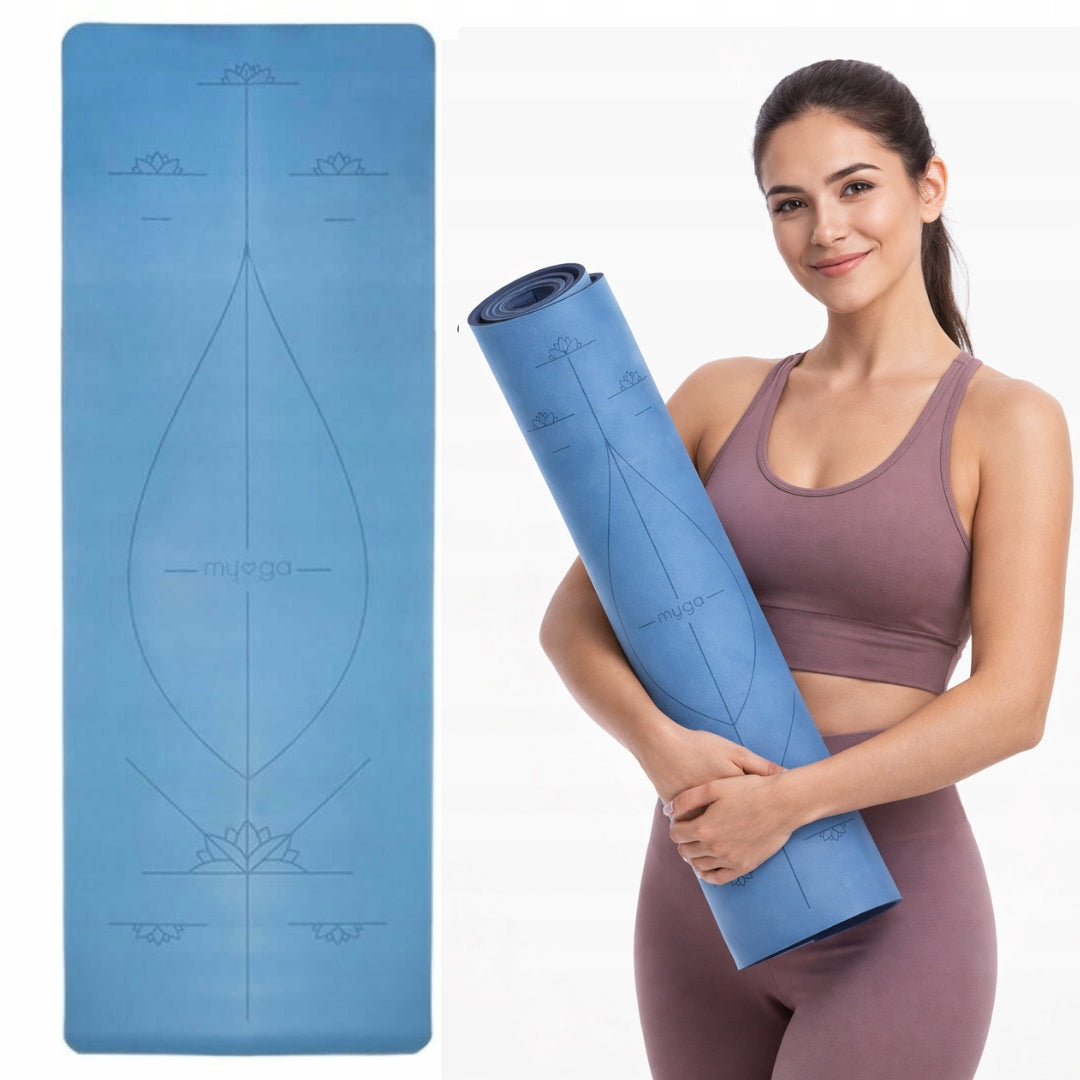 Rubber yoga mat myga - Alignment 6mm XL - blue