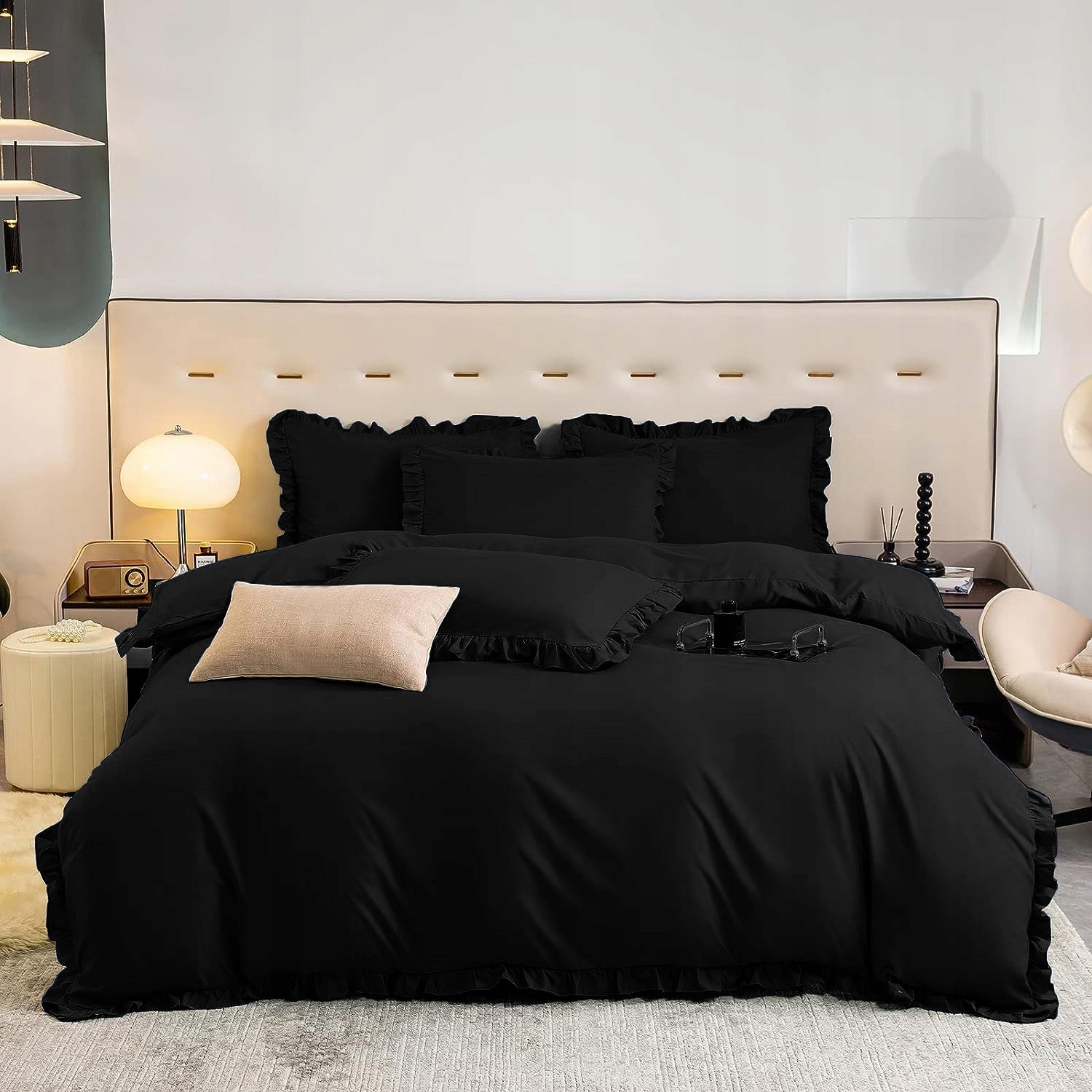 Ruffled Duvet Cover Set 200x220 Black Elegant Premium Bedroom Manufacturer code PO-KL-2-25B