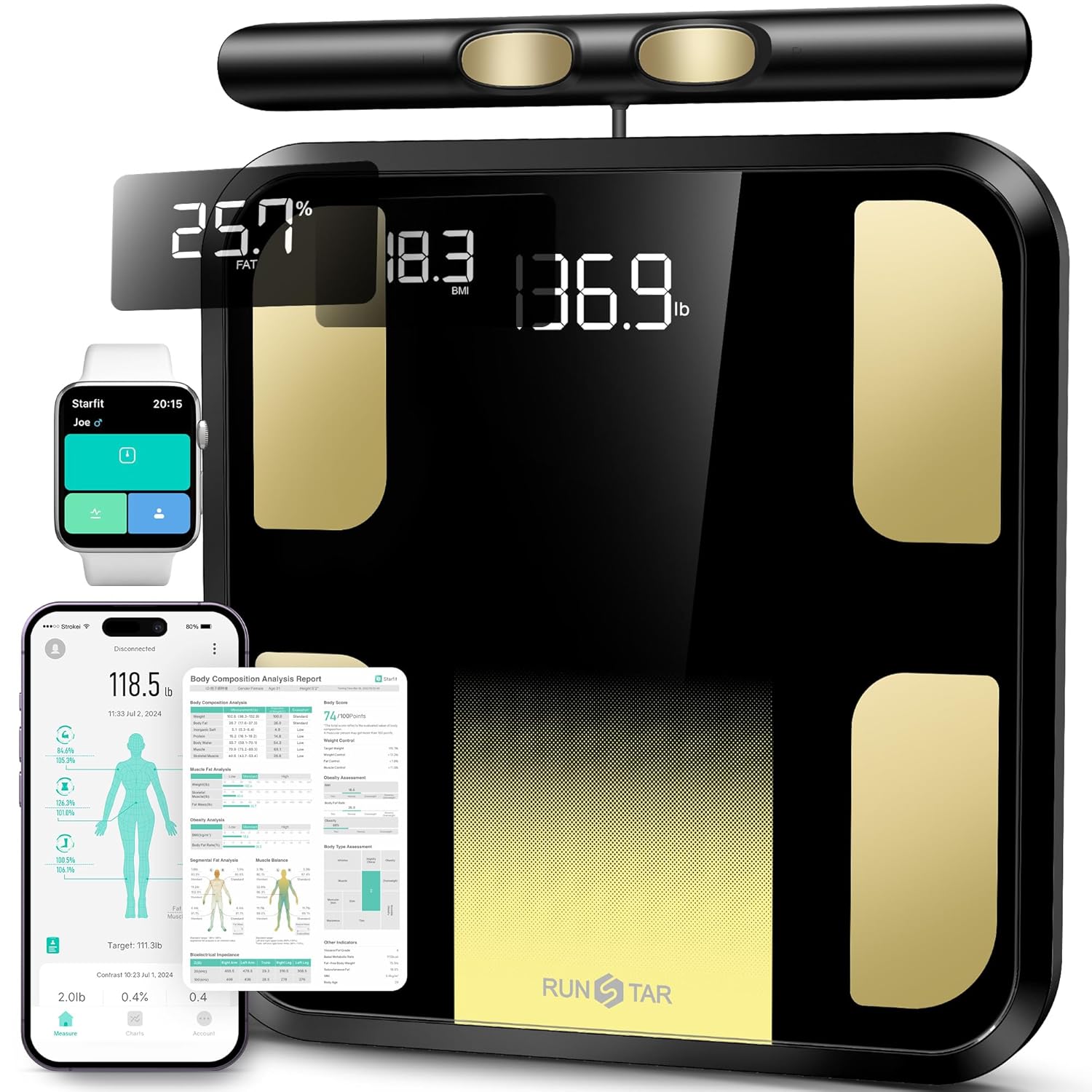 RunSTAR Smart analytical scale 8 electrodes BIA 28 parameters BMI 180kg