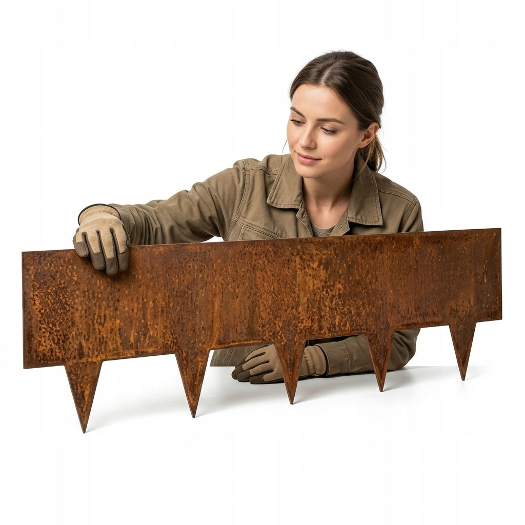 Rust Lawn edging 100x24cm Style Corten Solid Metal Palisade