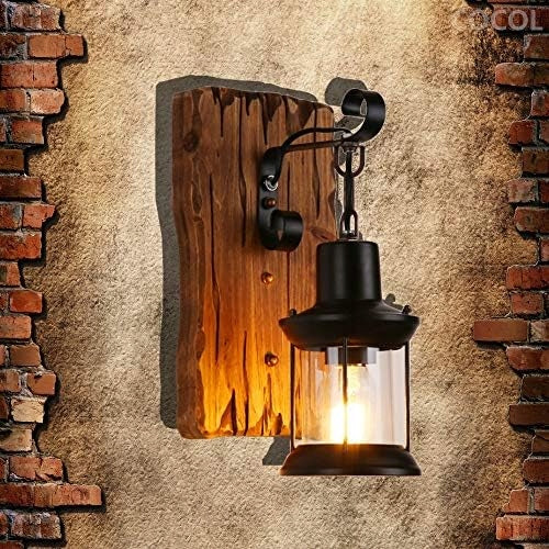 Rustic wall lamp in retro vintage wooden wall lamp not bulb