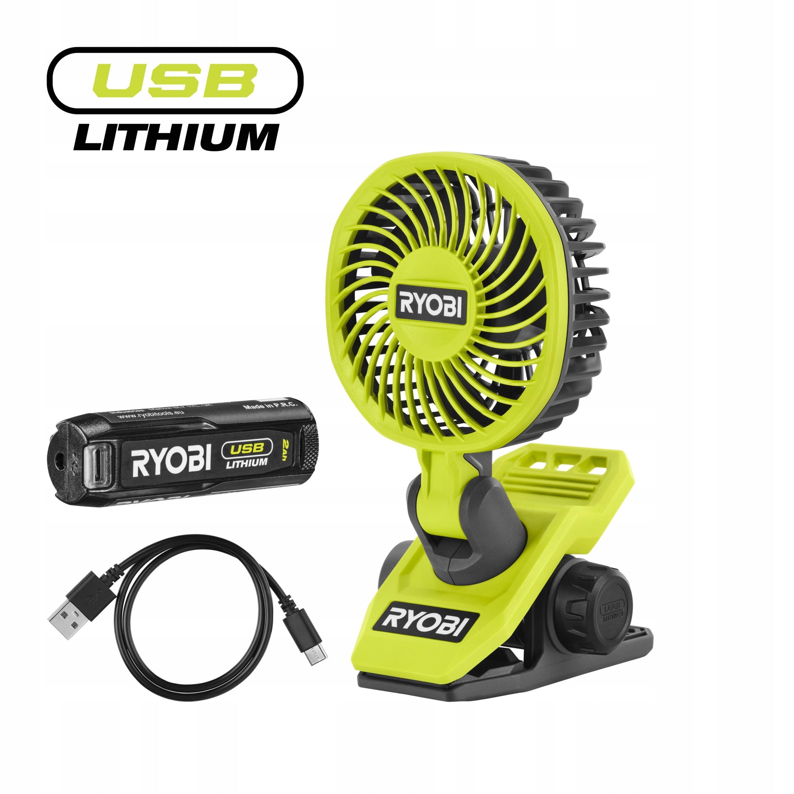 Ryobi RCF-120G 4V Akumulátorový ventilátor s klipsem USB Lithium 2.0Ah akum