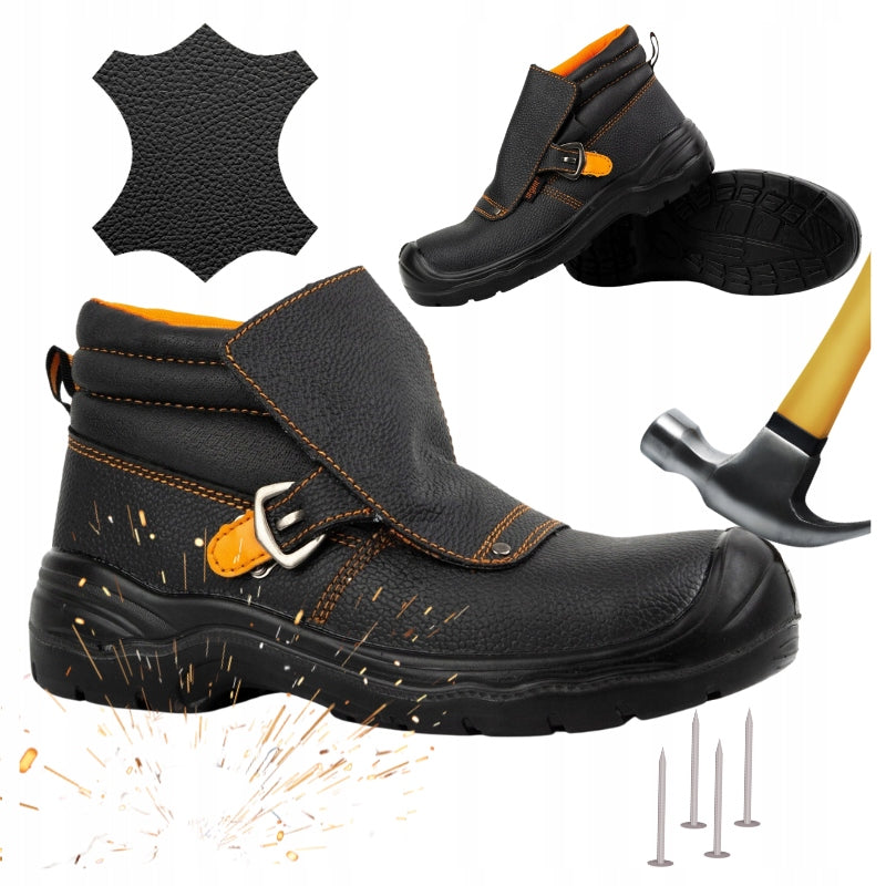 S1P Men's Leather Welding Shoes with Puncture Resistant Toe