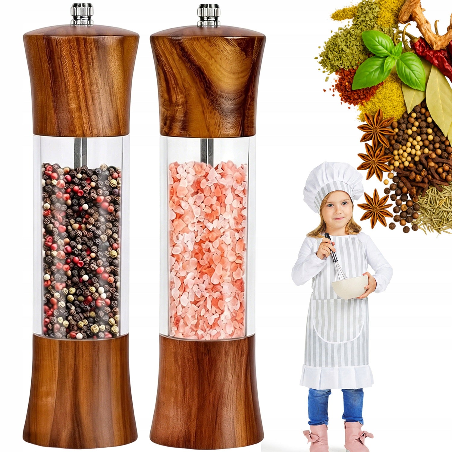 SALT AND PEPPER GRINDER HANDHELD WOODEN GRINDERS FOR KITCHEN TABLE GIFT