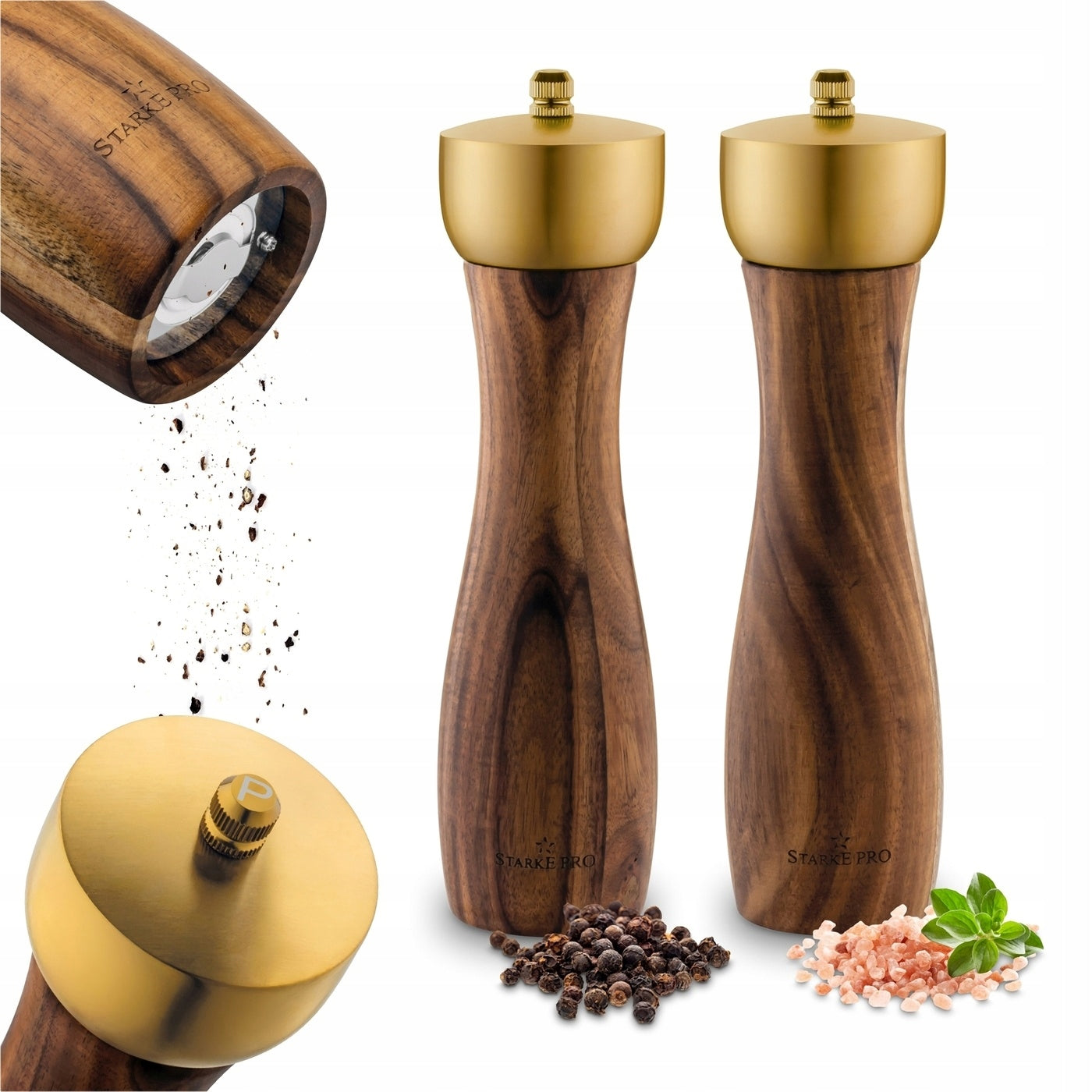 SALT AND PEPPER GRINDERS for Spices Set ACACIA Starke Pro Epirus 2pcs