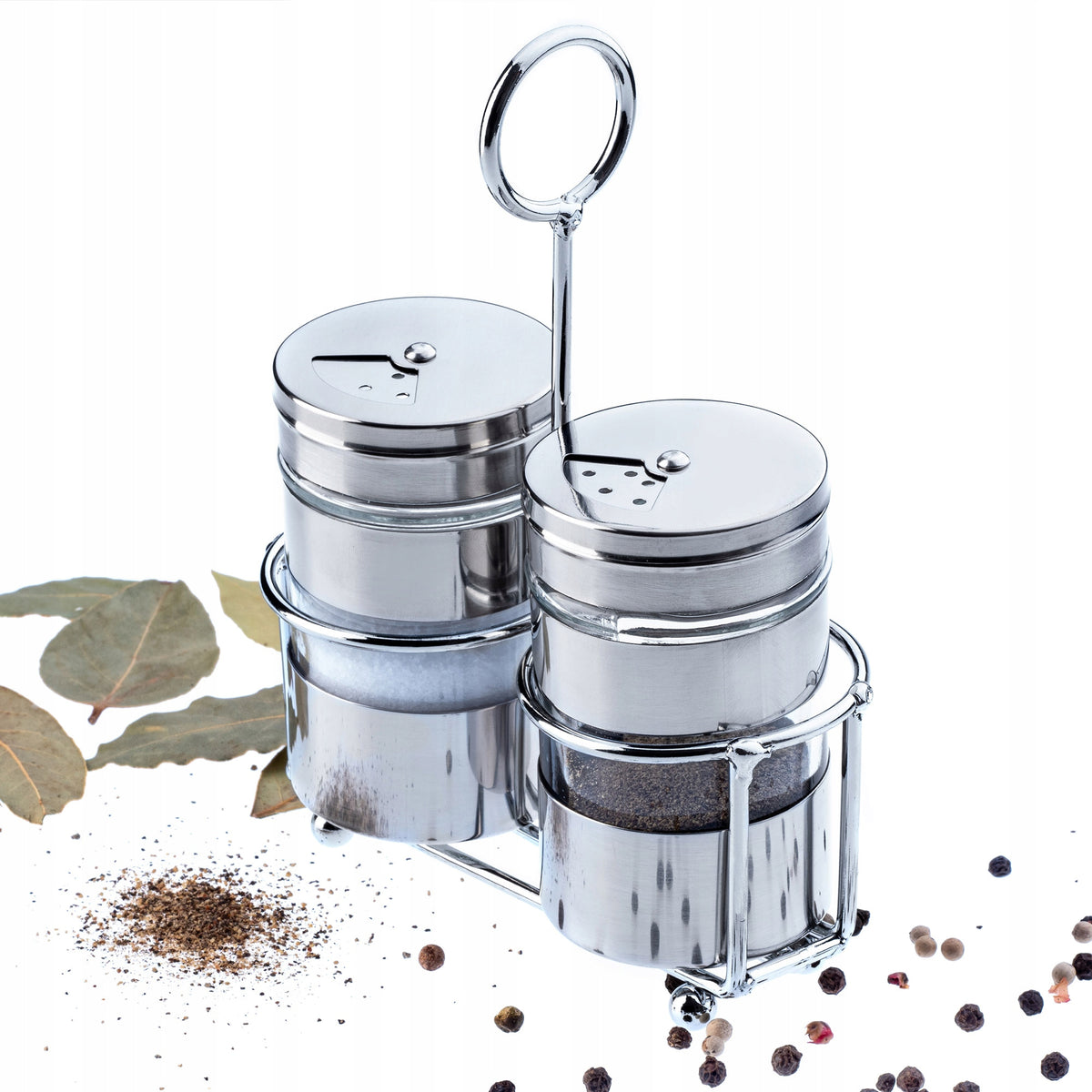 SALT AND PEPPER SHAKER PEPPER SALT SET 2x80ml WITH STAND CONTAINER