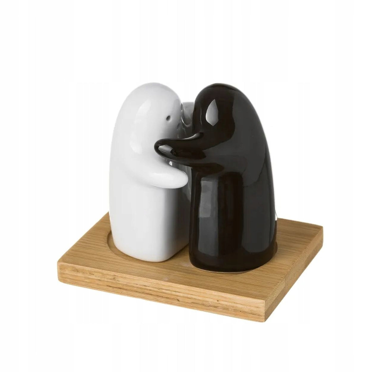 SALT AND PEPPER SHAKER SPRITE ON TRAY SET BLACK AND WHITE FOR SPICES Packaging status original