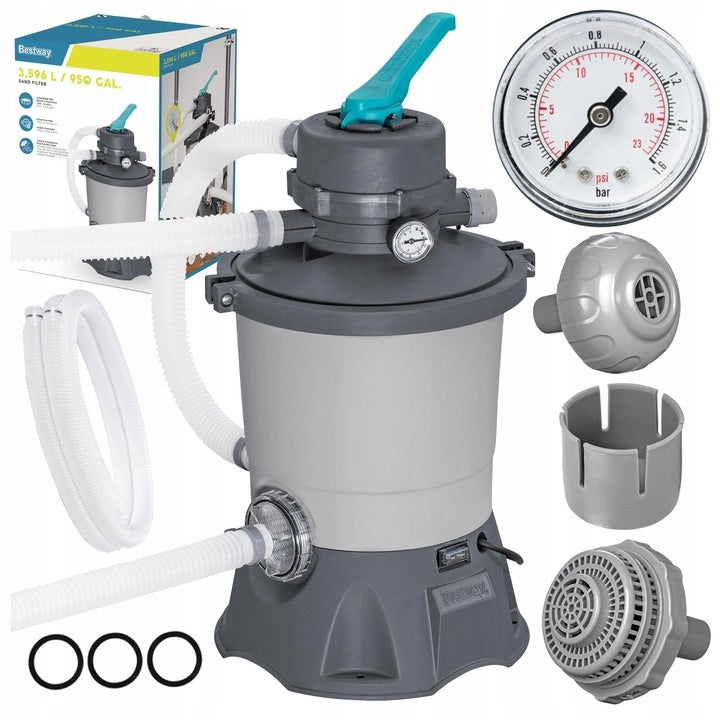 SAND PUMP BESTWAY 58515 FILTERING FOR SWIMMING POOLS 3596L/h + HOSE FITTINGS Packaging status original