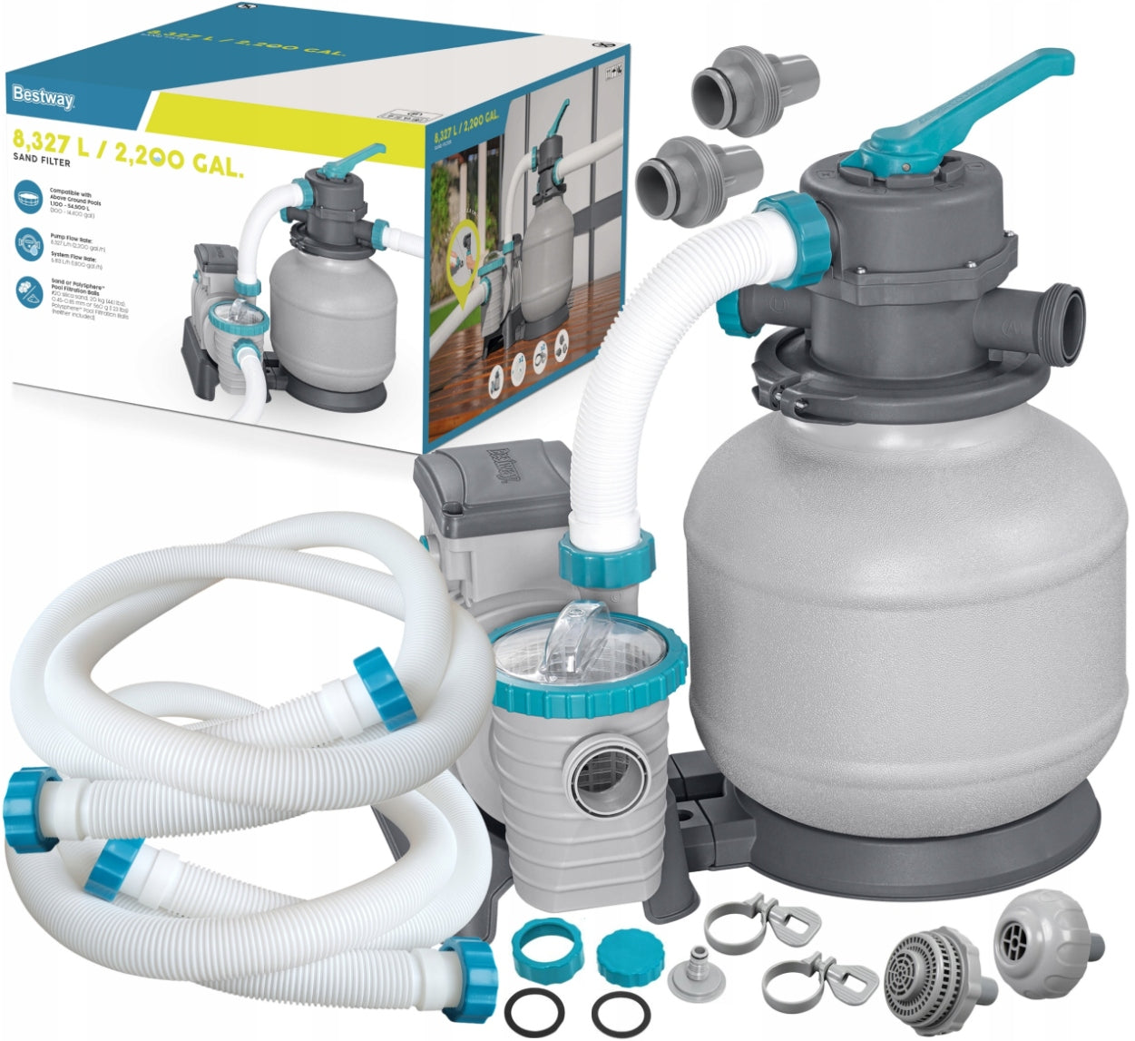 SAND PUMP FOR POOLS FILTERING 8327l/h BESTWAY 58499 + HOSES + ADAPTER
