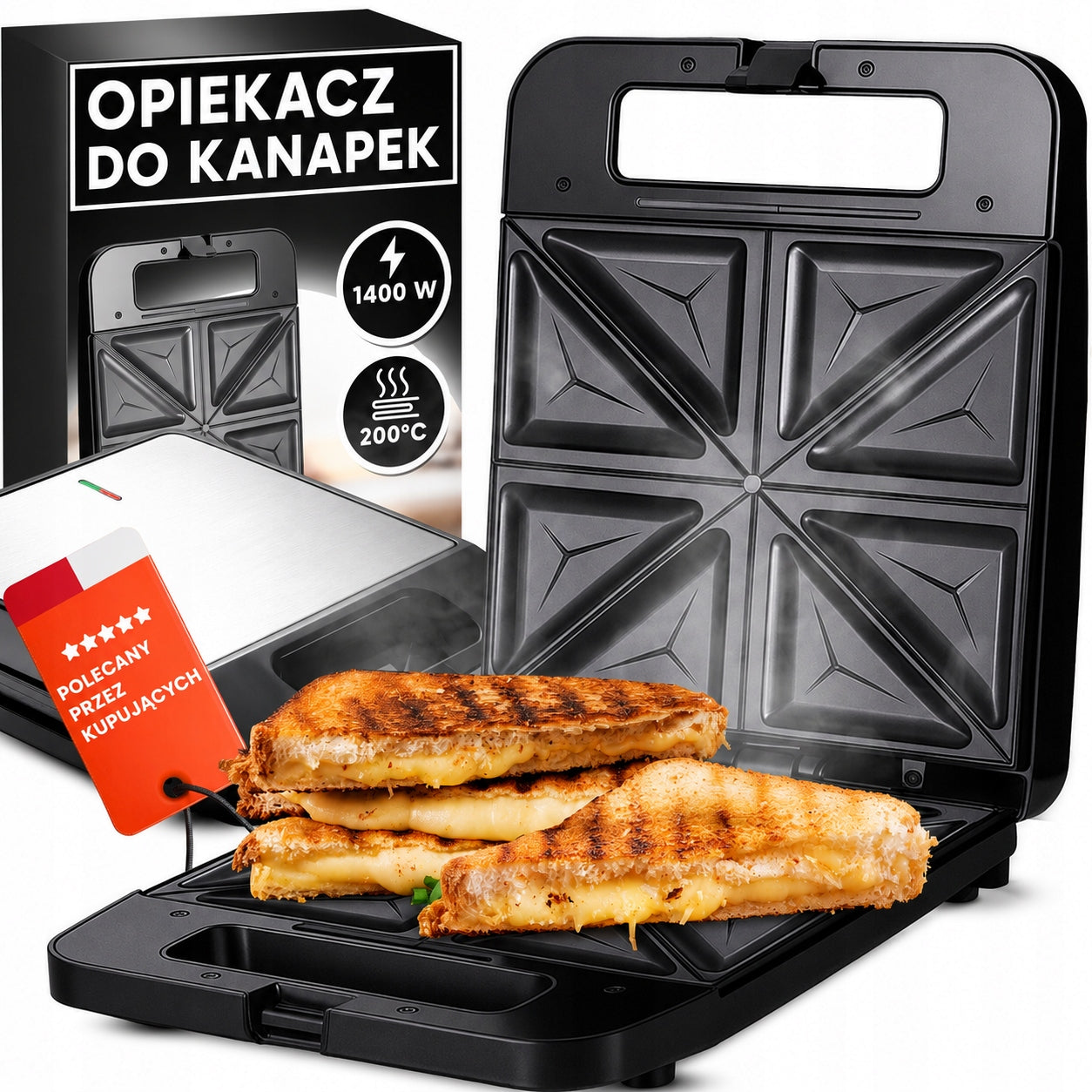 SANDWICH TOASTER 1400W STRONG LARGE XXL 4 SANDWICHES