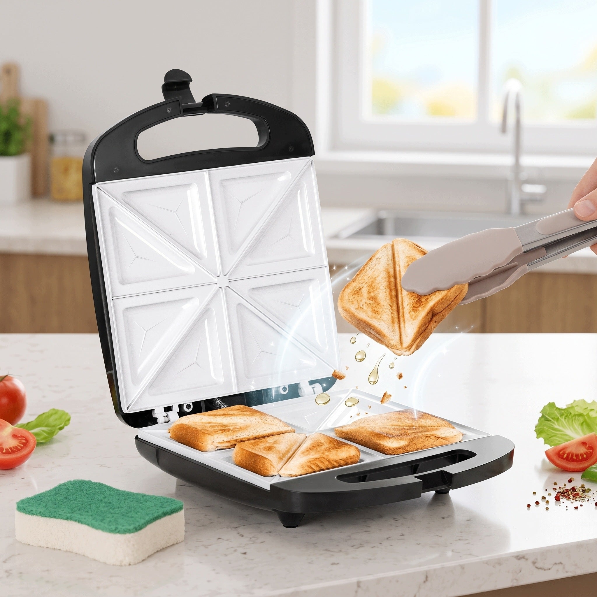SANDWICH TOASTER 4 LARGE TOAST SANDWICH TOASTER CERAMIC COATING 1500W XXL Manufacturer code OPIEKACZ TOSTER 4 DUŻE KANAPKI TOSTY IDEALNE