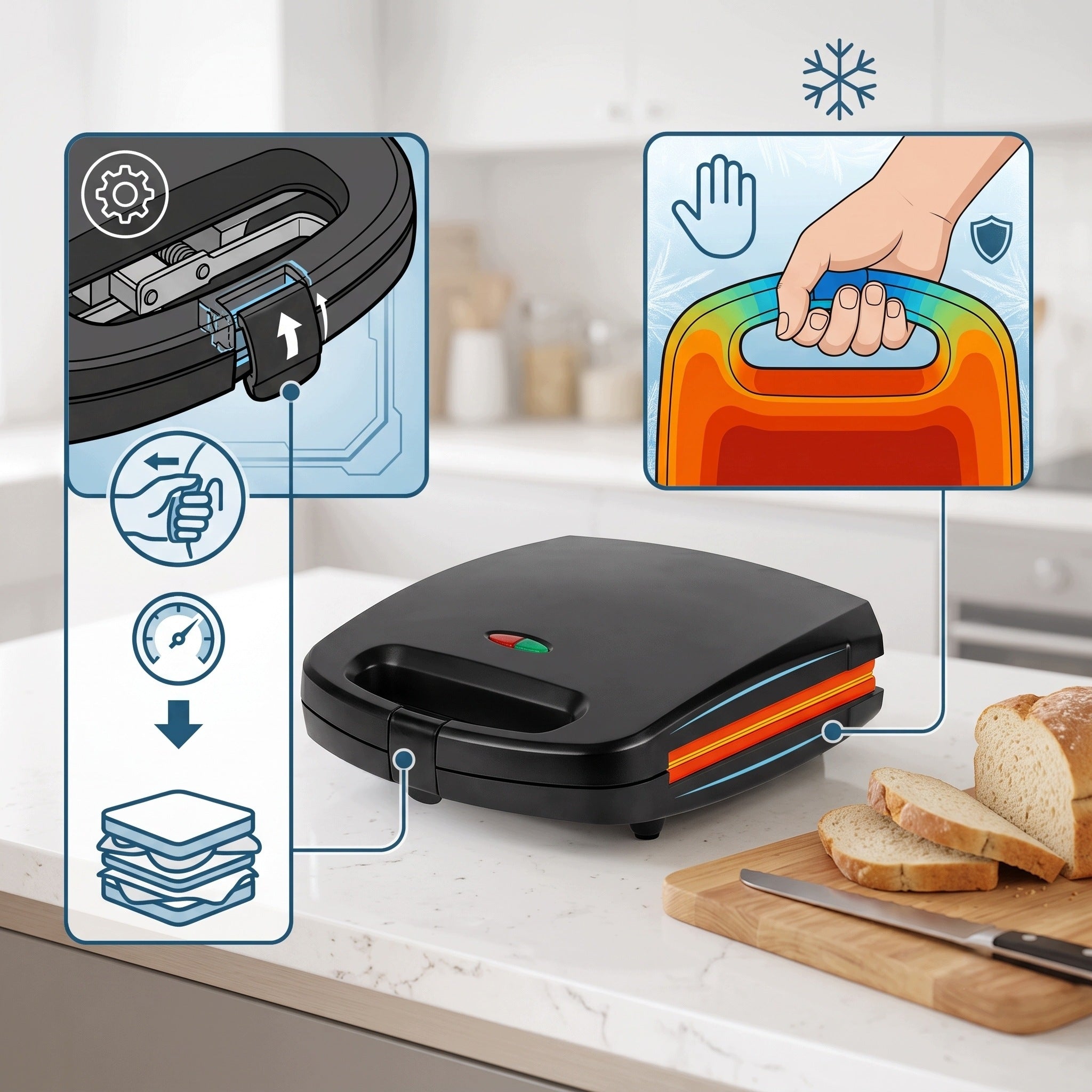 SANDWICH TOASTER 4 LARGE TOAST SANDWICH TOASTER CERAMIC COATING 1500W XXL Packaging status original