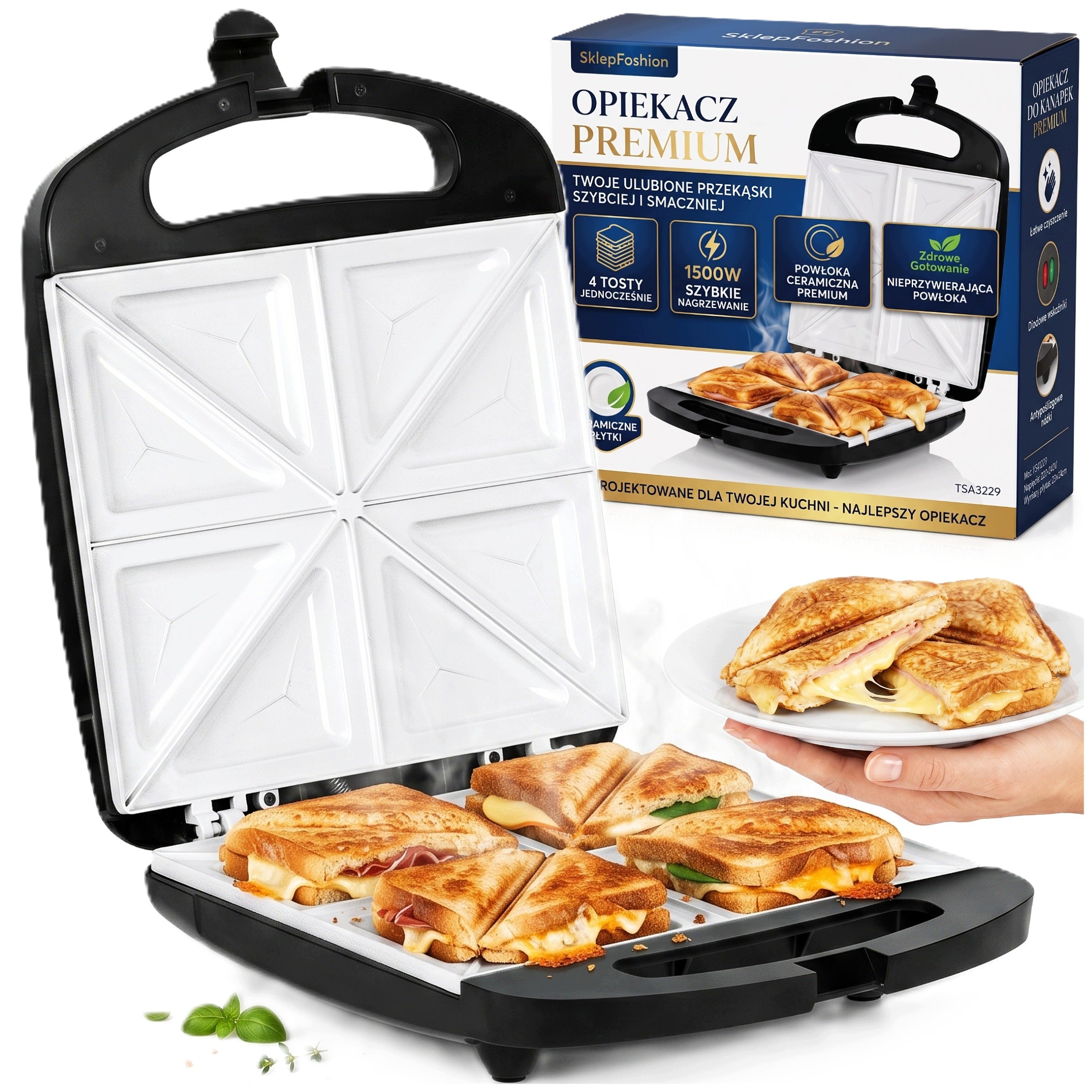 SANDWICH TOASTER 4 LARGE TOAST SANDWICH TOASTER CERAMIC COATING 1500W XXL