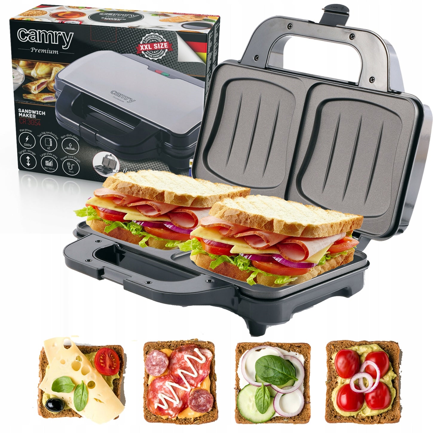 SANDWICH TOASTER ELECTRIC SANDWICH XXL COATING NON-STICK 1300W Packaging status original