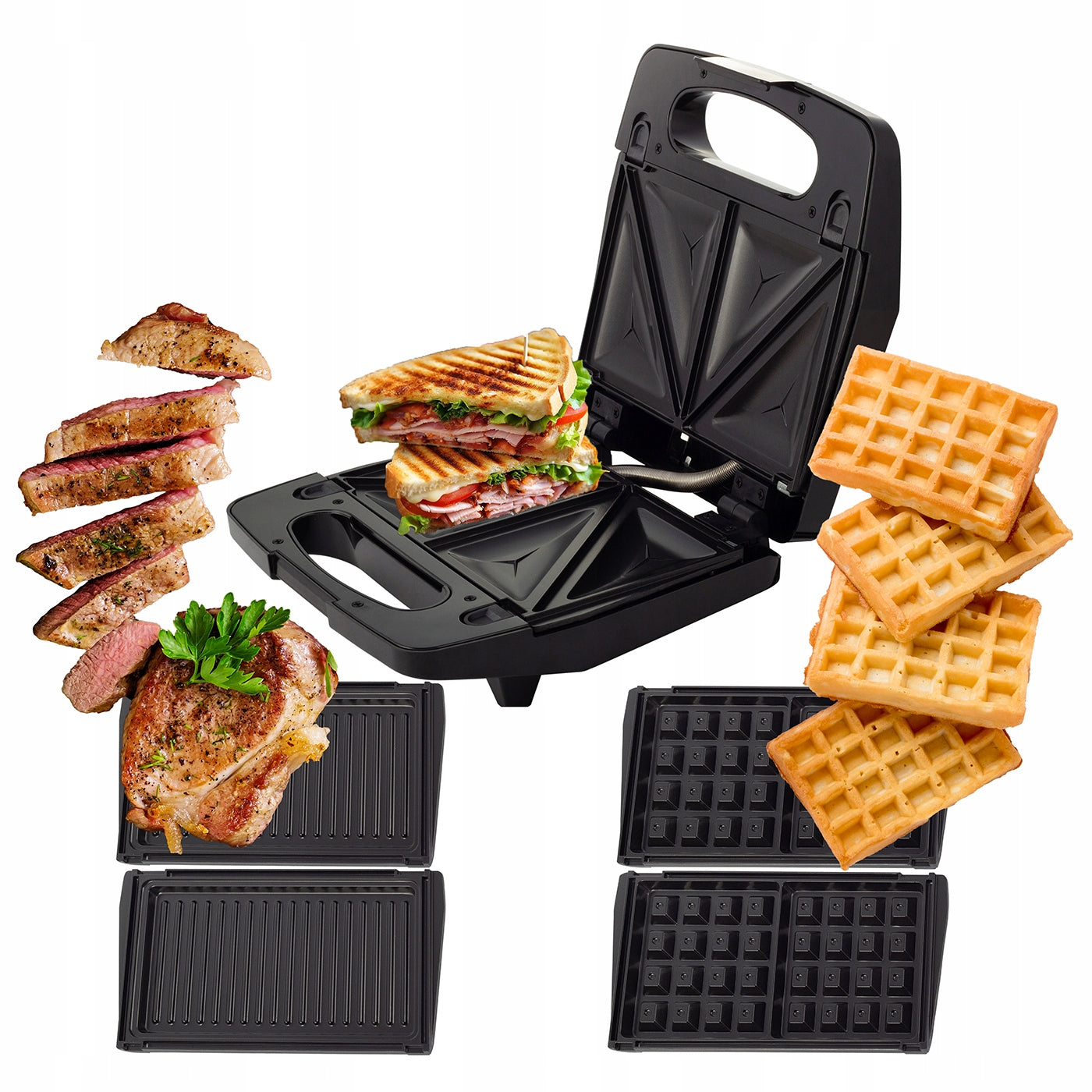 SANDWICH TOASTER GRILL ELECTRIC WAFFLE MAKER 3-in-1 KAMILLE Power rating 800 W