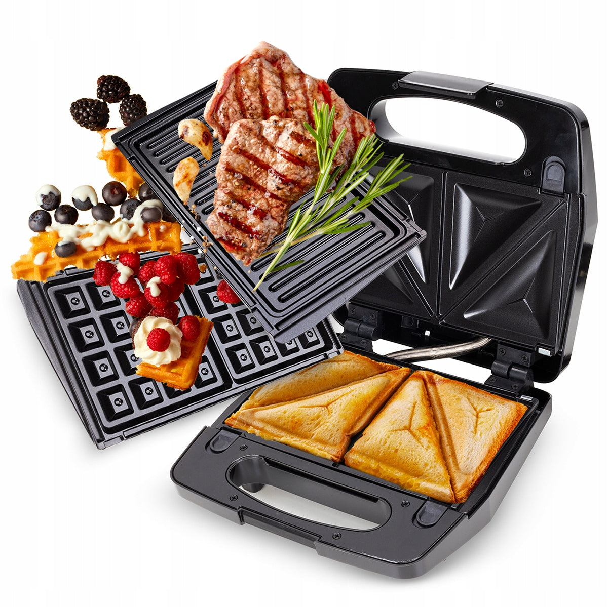 SANDWICH TOASTER GRILL ELECTRIC WAFFLE MAKER 3-in-1 KAMILLE