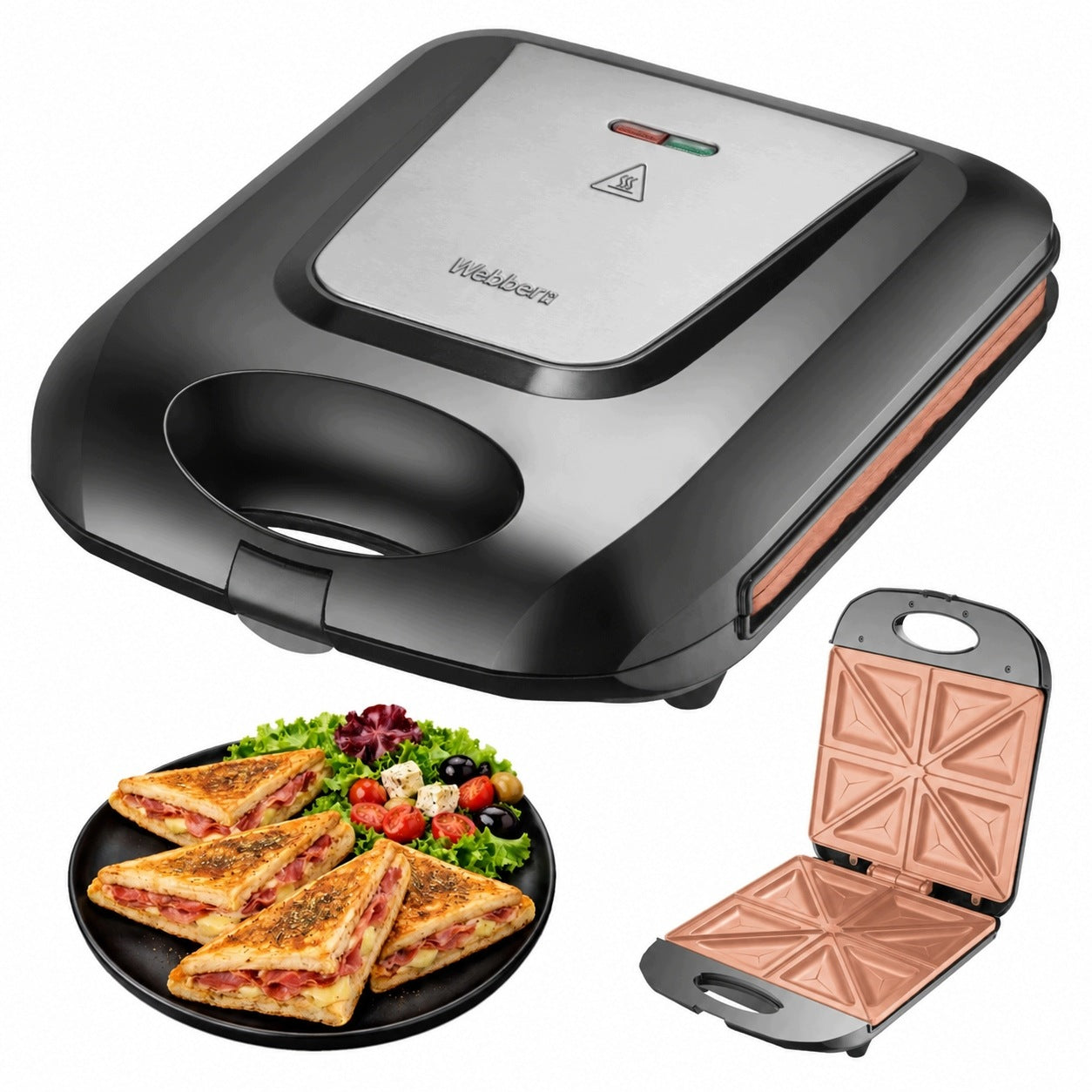SANDWICH TOASTER WEBBER ARVION SR7 1400W CERAMIC INOX FOR 8 TOS