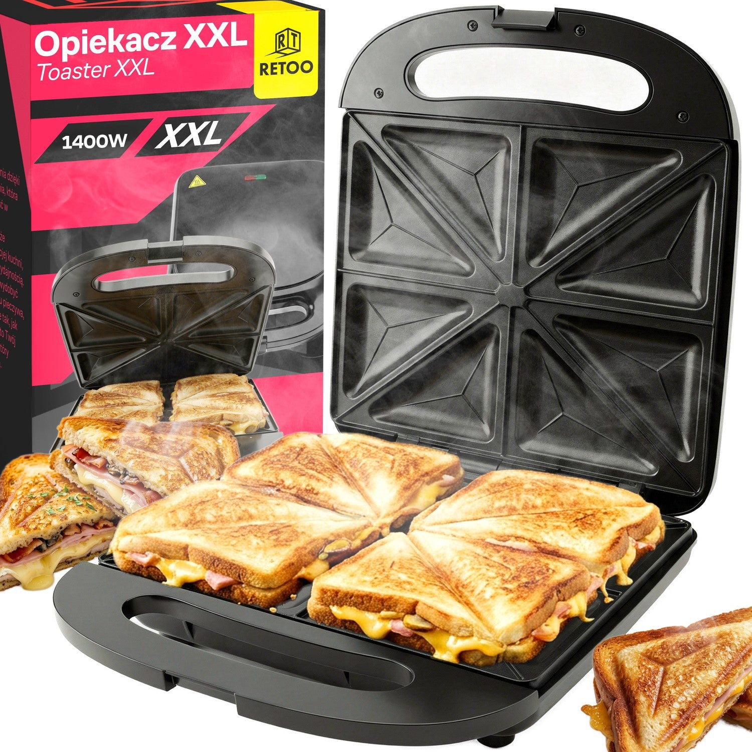 SANDWICH TOASTER XXL 1400W 4 SANDWICHES NON-STICK