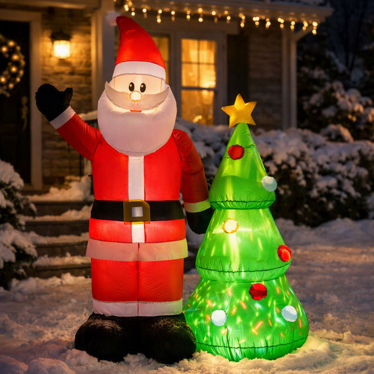 SANTA Inflatable With Christmas Tree GLOWING LARGE Pumped LED 210cm JUMIhome Packaging status original