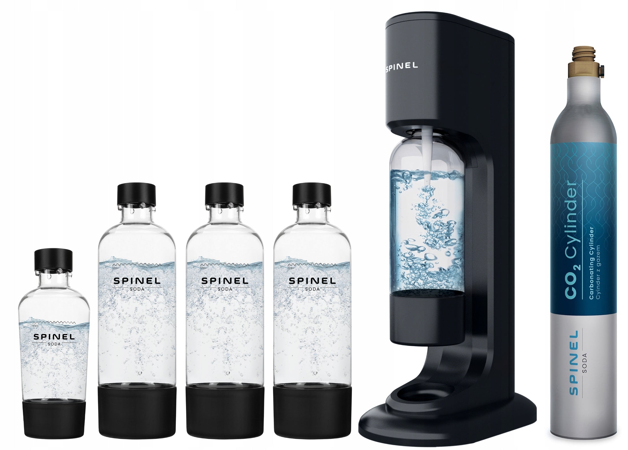 SATURATOR SPINEL SODA BubbleON FOR WATER GASSING - 4 BOTTLES + 6x DRINKS Packaging status original