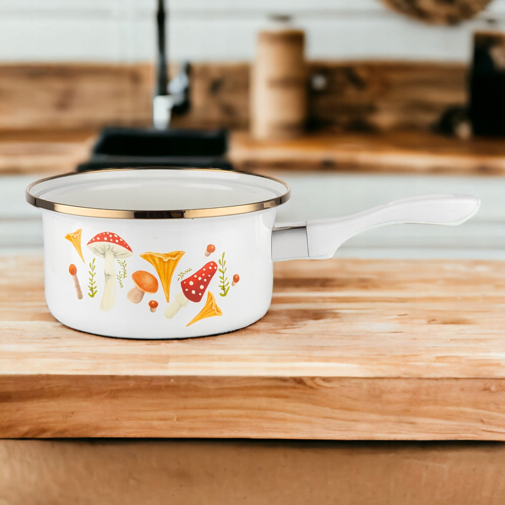 SAUCEPAN ENAMELLED MUSHROOMS 16CM INDUCTION WHITE GAS 1,15L Capacity 1.15 l