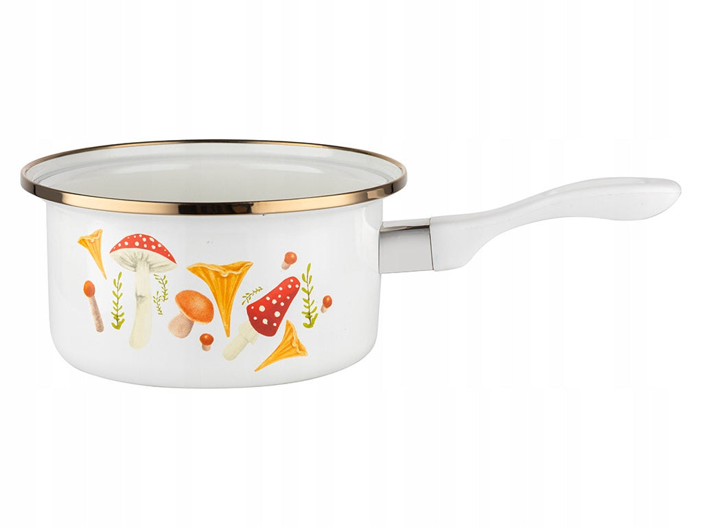SAUCEPAN ENAMELLED MUSHROOMS 16CM INDUCTION WHITE GAS 1,15L