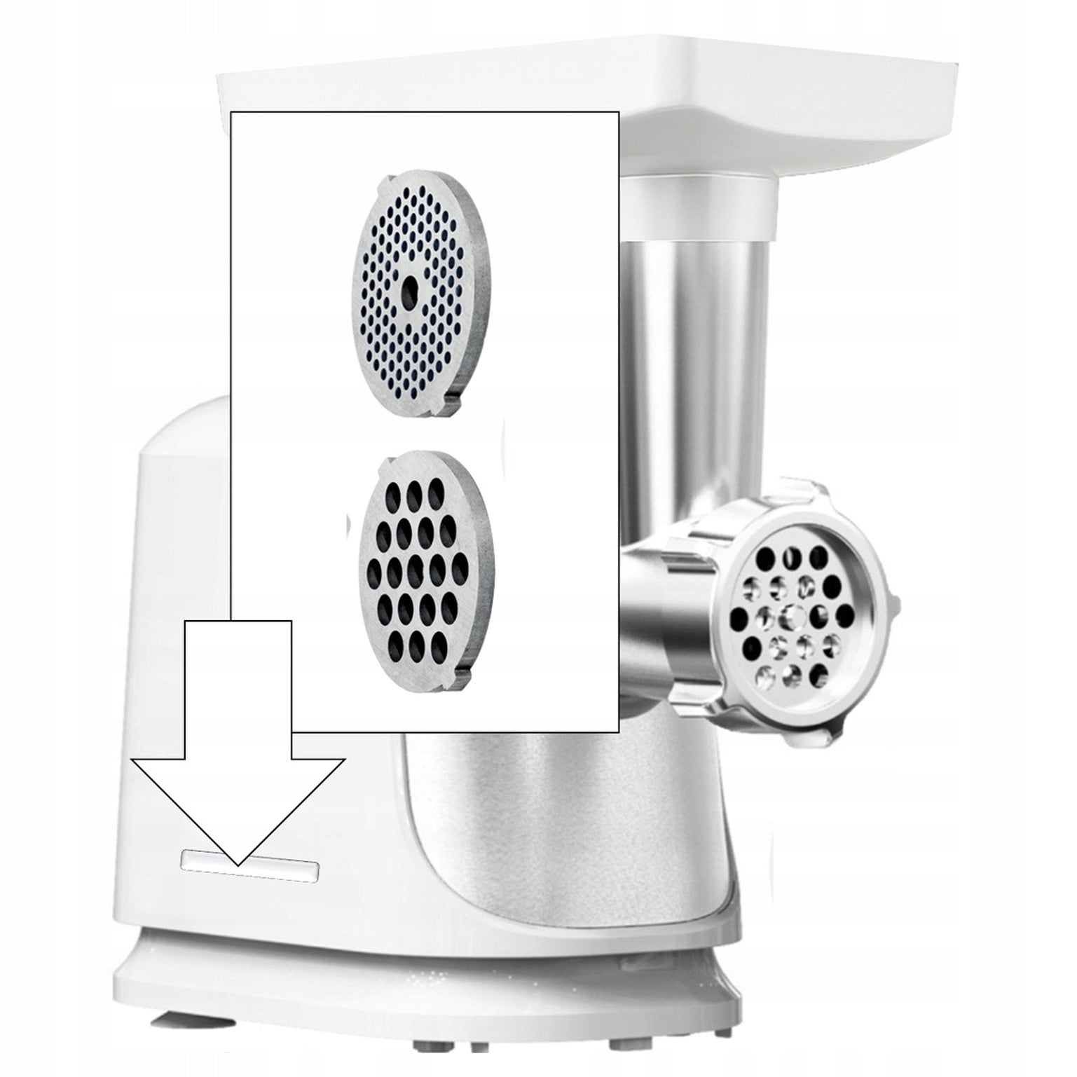 SAUSAGE MEAT GRINDER 3 SIEVES + SHREDDER REVERSE POWER 1300W Dominant color white