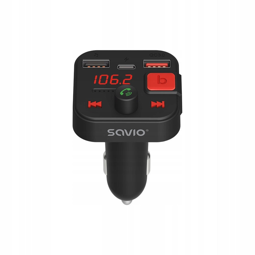 SAVIO TR-15 FM TRANSMITTER WITH DISPLAY, BLUETOOTH AND USB-C U PD CHARGER
