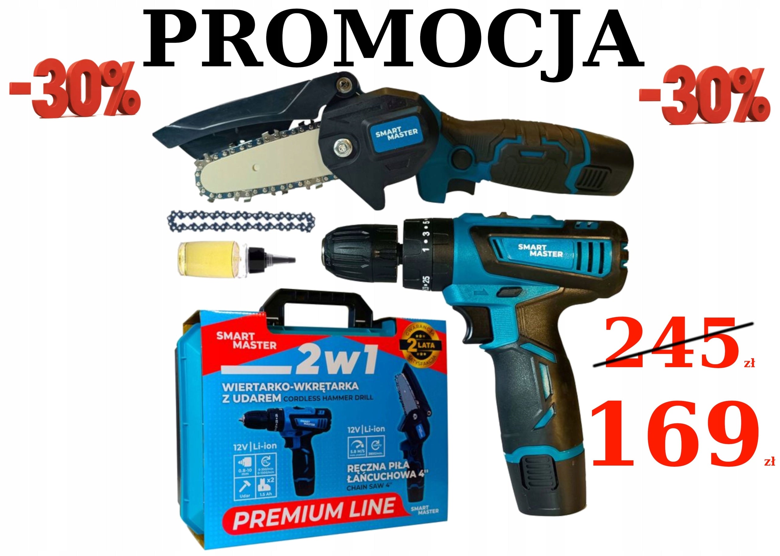 SAW DRILL CORDLESS DRIVER 2 AKU CHAIN OIL FREEBIE PROMO-30% EAN (GTIN) 5907518338593
