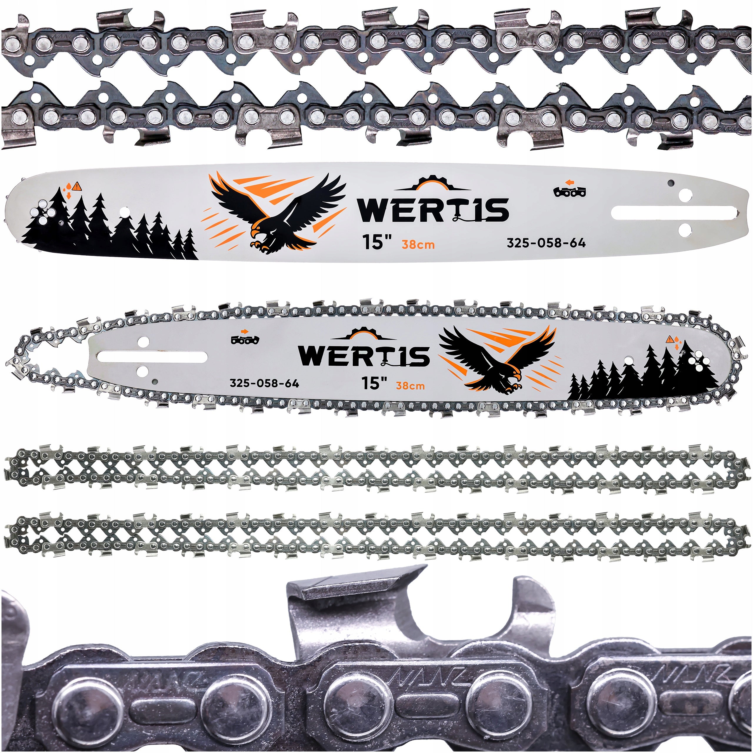 SAW GUIDE HUSQVARNA NAC 38cm 15" Stroke 325 1,5mm 2x CHAINS WERTIS Packaging status original