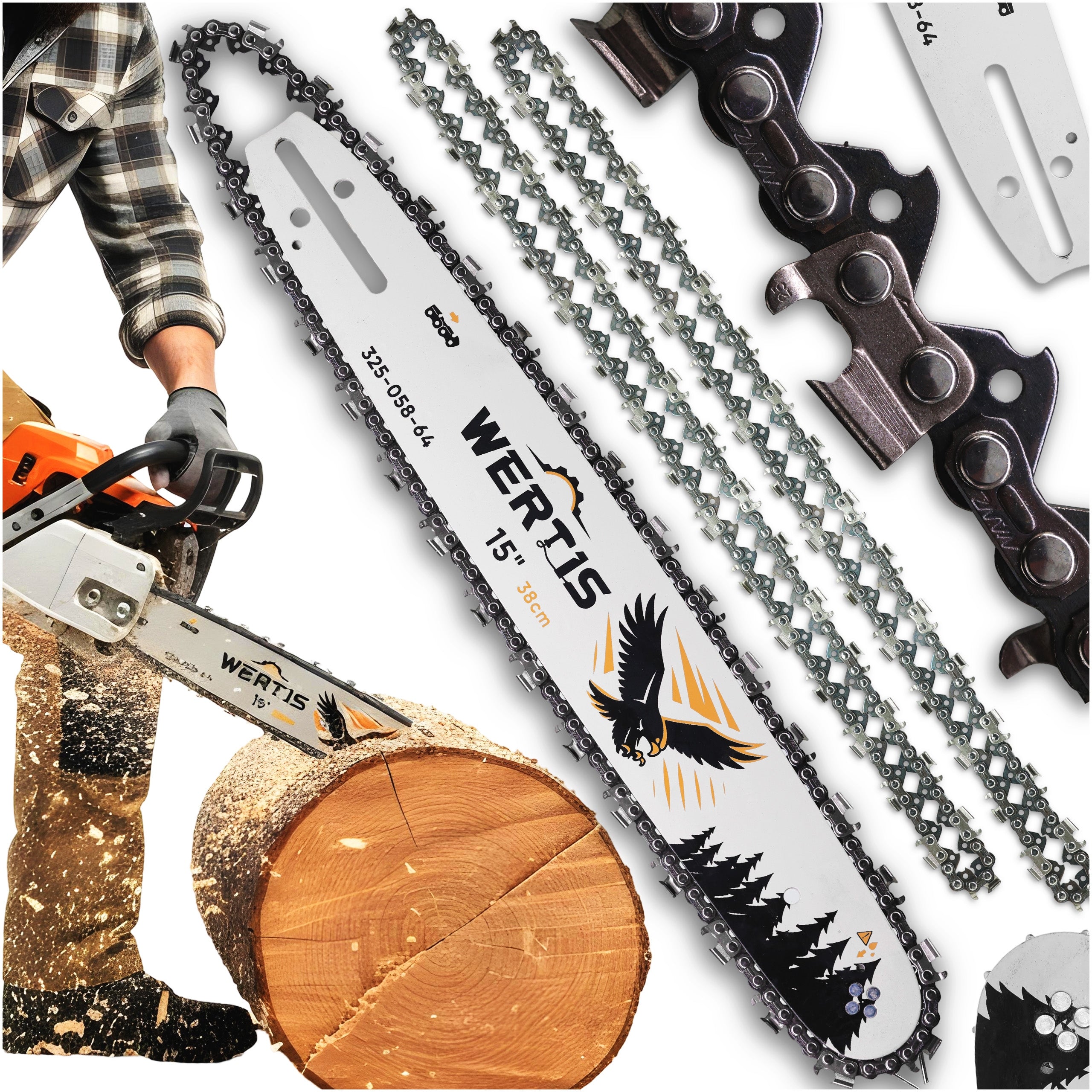 SAW GUIDE HUSQVARNA NAC 38cm 15" Stroke 325 1,5mm 2x CHAINS WERTIS