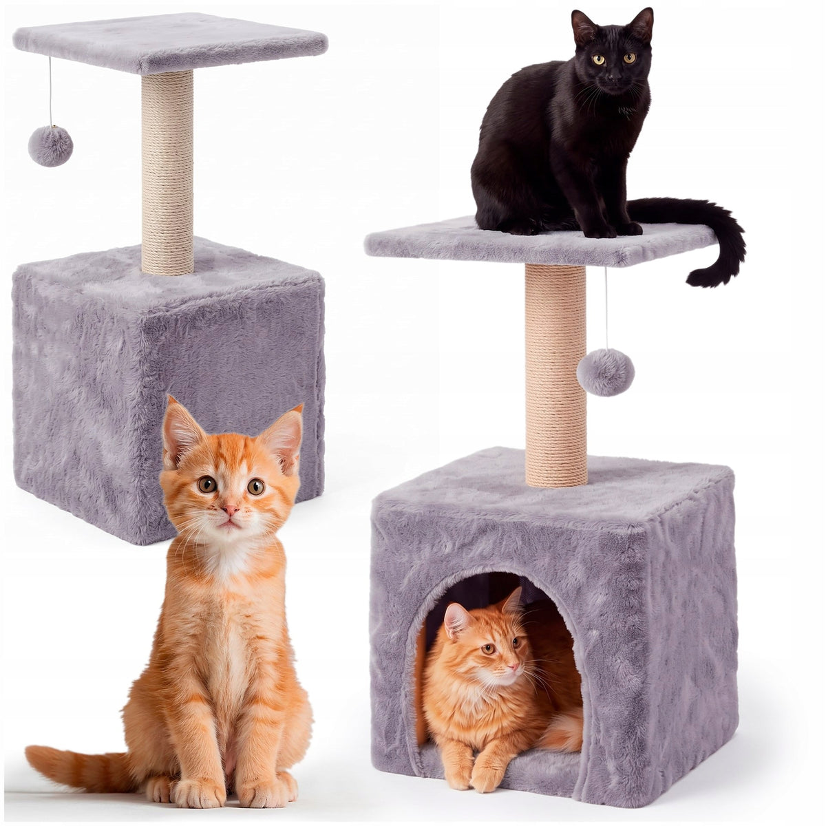 SCRATCHER CAT BOOTH COTTAGE Bed POST toy SIZAL TOWER 3 levels