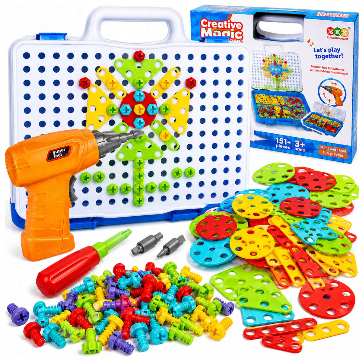 SCREWDRIVER FOR CHILDREN CONSTRUCTION SET 151 el MOSAIC SCREWS SUITCASE 3D!