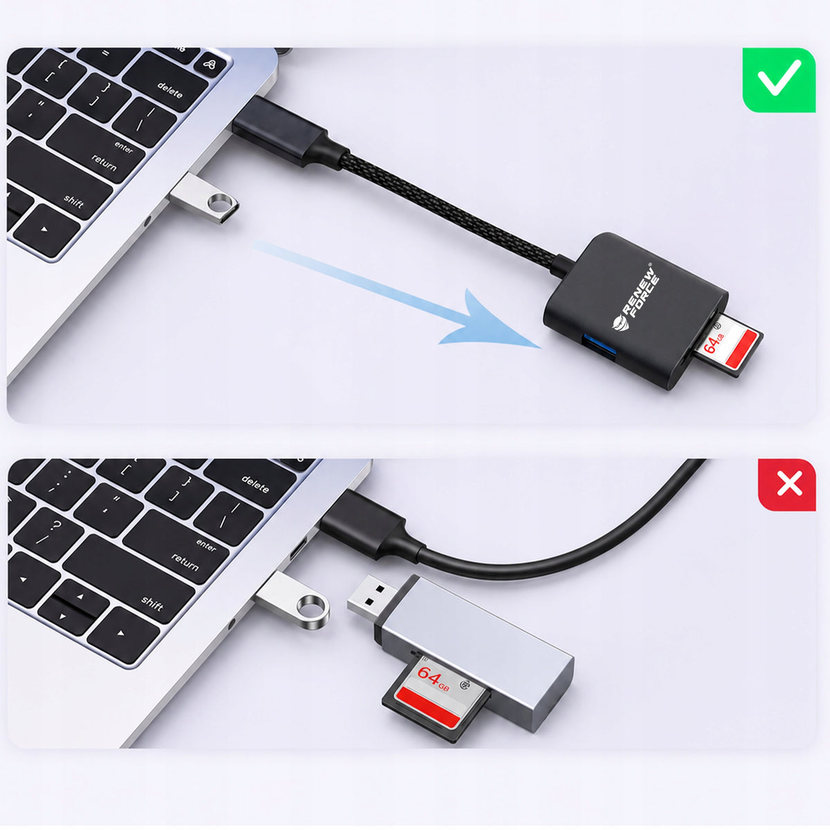 SD Card Reader microSD 3in1 + USB-A 2.0 480Mbps HUB USB-C to USB ADAPTER Manufacturer Renew Force
