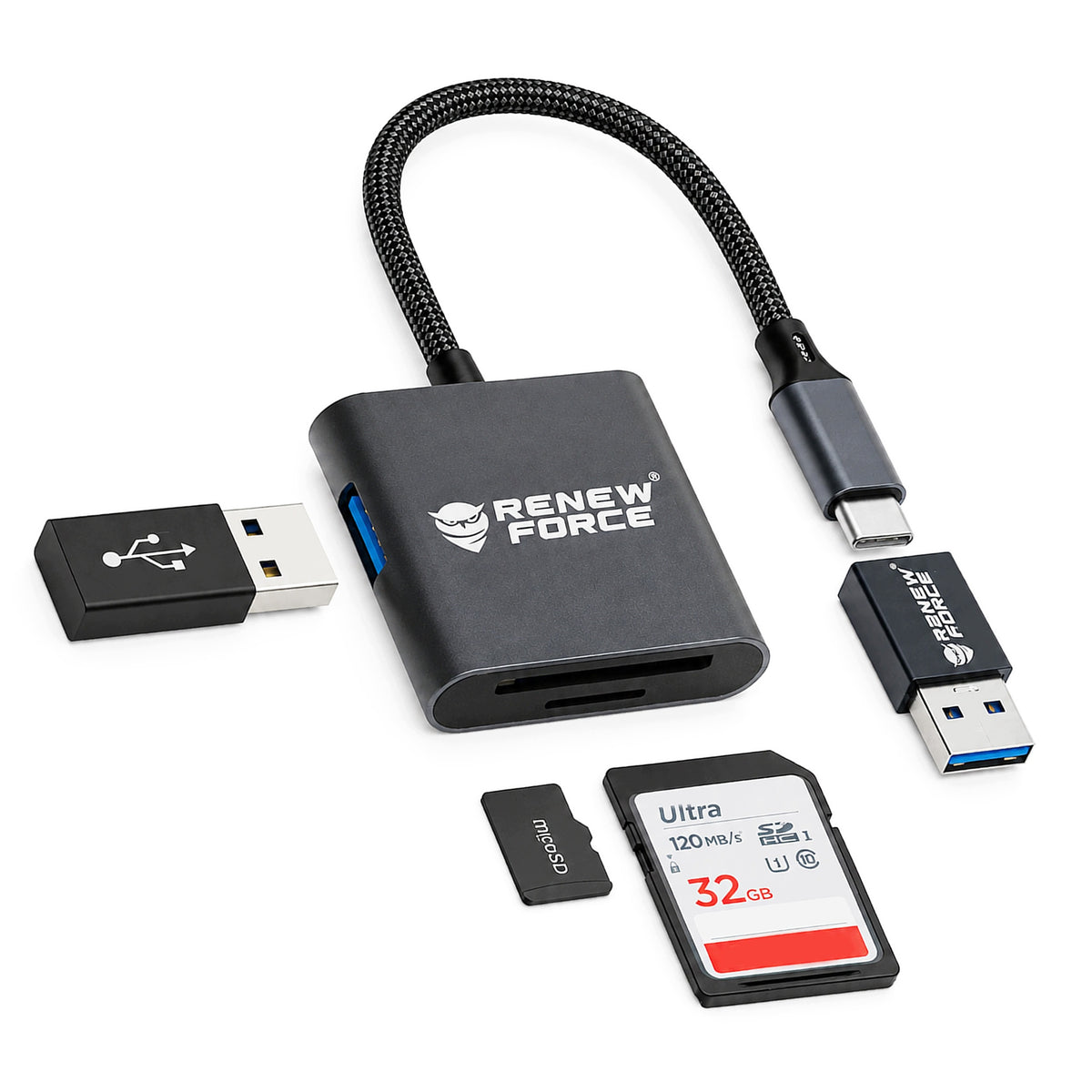 SD Card Reader microSD 3in1 + USB-A 2.0 480Mbps HUB USB-C to USB ADAPTER