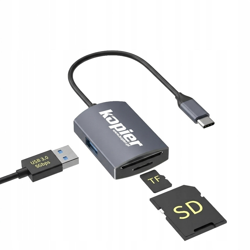 SD / MICRO SD (TF) MEMORY CARD READER + USB 3.0 HUB – USB-C 3in1 ADAPTER
