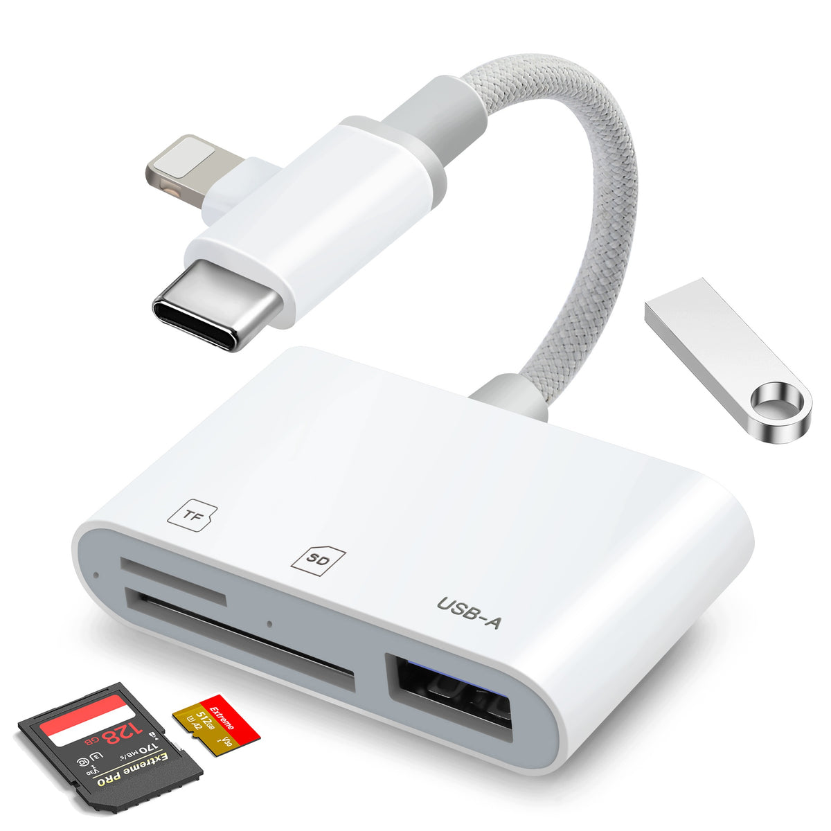 SD microSD Card Reader USB-C Lightning USB-A 3in1 for Phone and Laptop