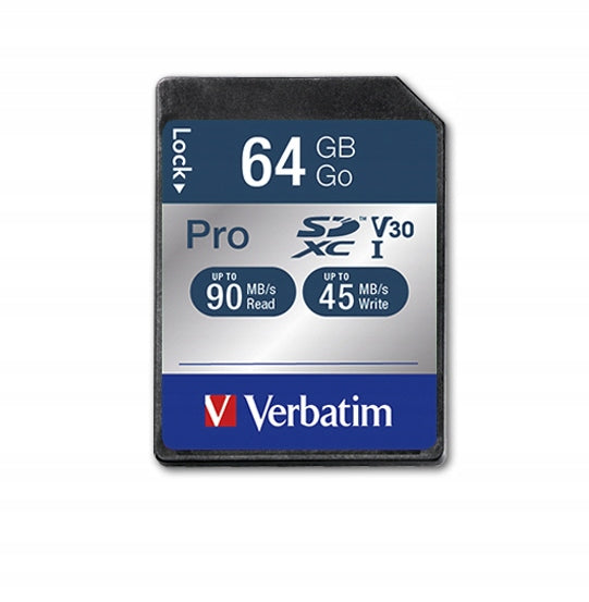 SDXC Verbatim Pro U3 64GB (90/45 MB/s) Class 10 UHS-1 V30 Memory Card Manufacturer Verbatim