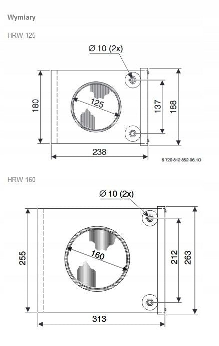 SECONDARY WATER HEATER Buderus HRW 125 for ventilation Air heating Manufacturer code HRW125