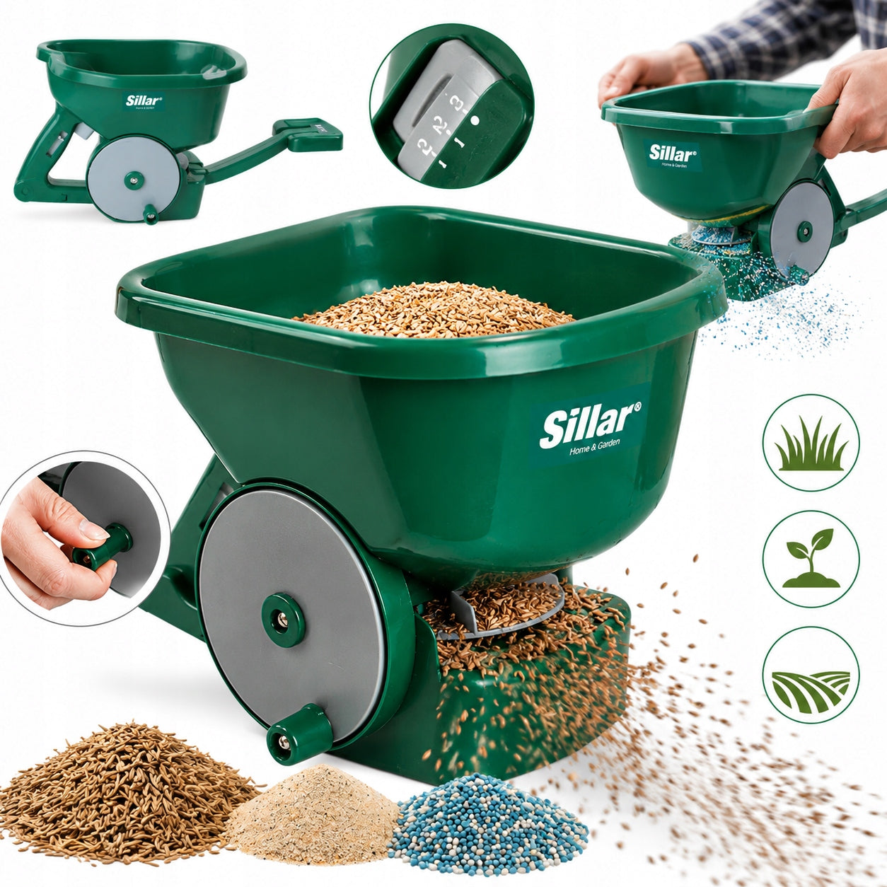 SEED DRILL GARDEN SPREADER MANUAL FOR GRASS FERTILIZER VEGETABLE SEEDS SALT 3L